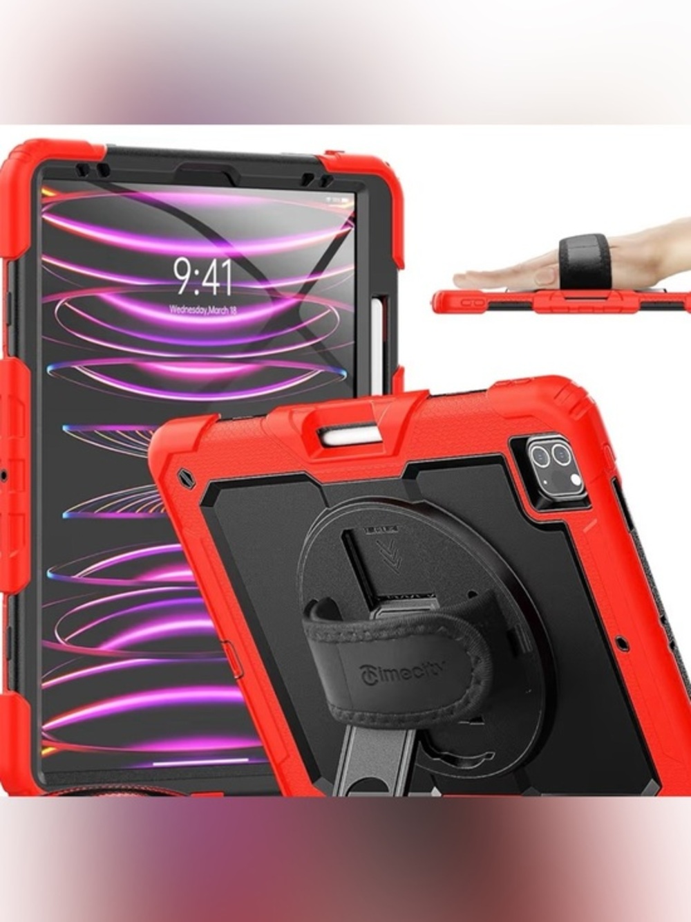 iPad Pro 12.9 Protective Case Red Black Rotating Stand